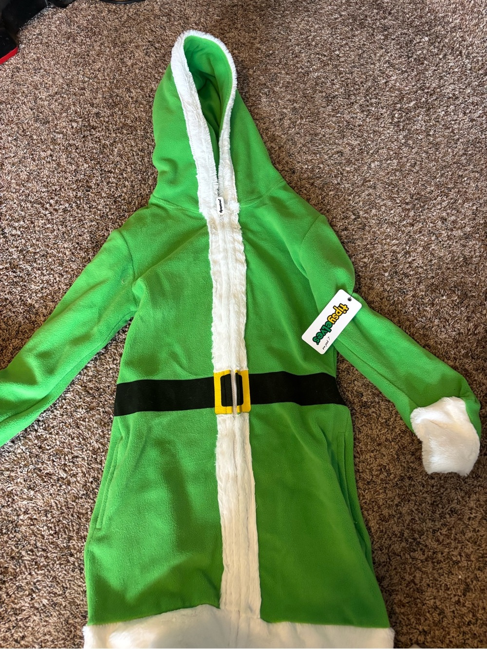 Tipsy Elves Green Elf Hooded Fleece dress with Black Belt